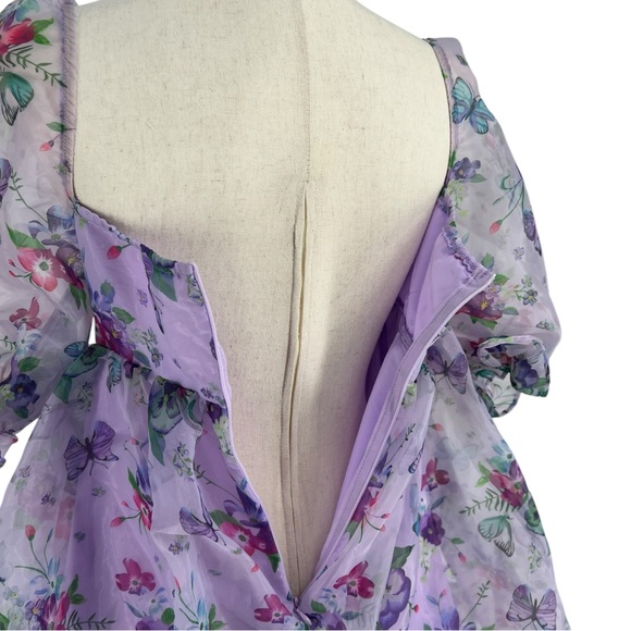 SHEIN Butterfly Floral Dress w/ Puff Sleeves | Extra Small - Picture 4 of 6